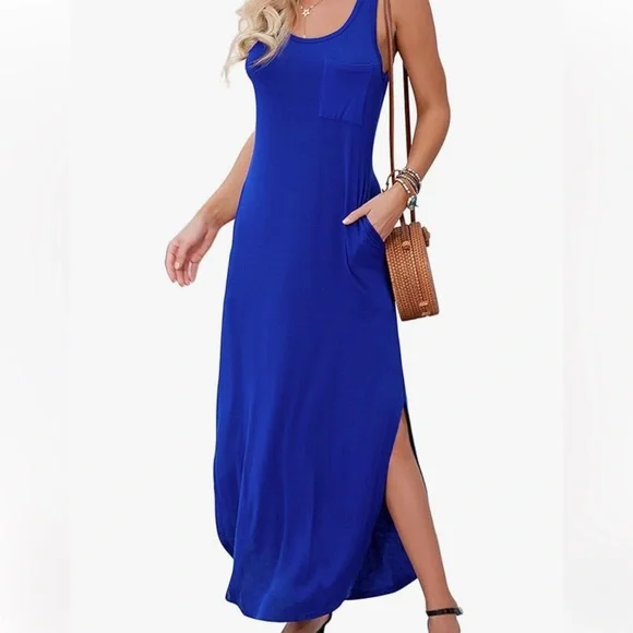 Grecerelle | Dresses | Grecerelle Womens Sleeveless Long Slit Casual Maxi  Dresses W Pocket Nwt Large | Poshmark